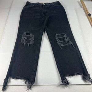 We The Free Jeans Women 31x25 Maggie Mid Rise Crop Black Distressed Denim Tag 28